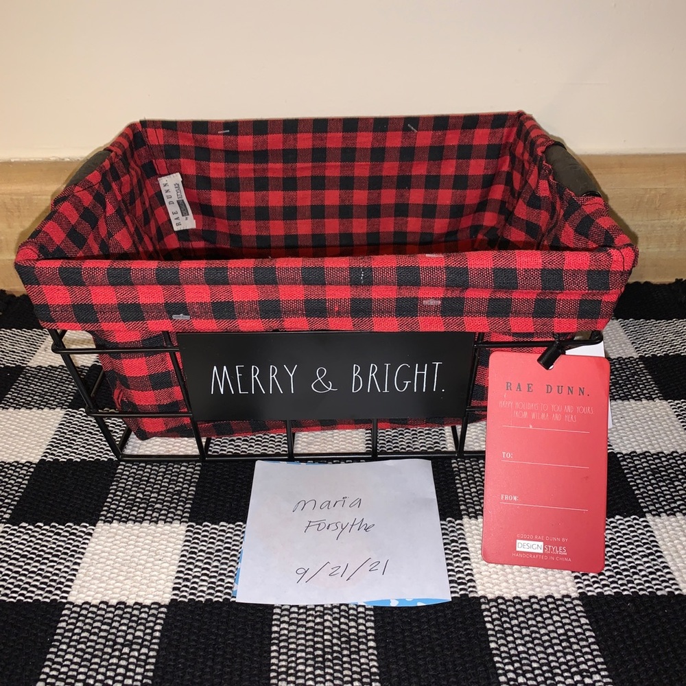 Rae Dunn MERRY & BRIGHT plaid basket